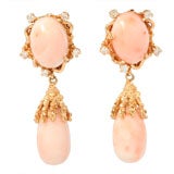 Pair of Diamond, Gold, and Angelskin Coral Earrings