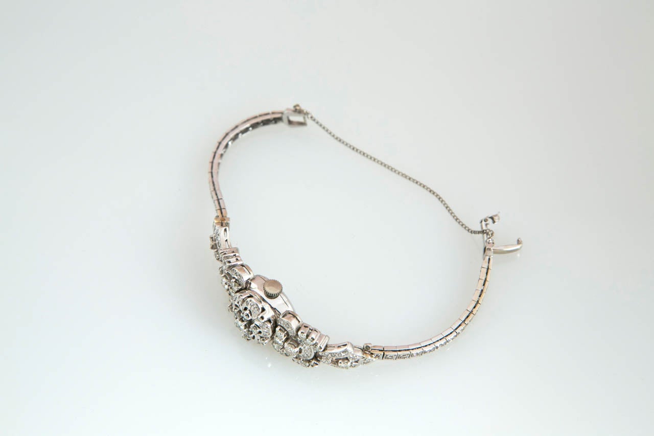 Art Deco Hamilton Bracelet Diamond White Gold Watch For Sale