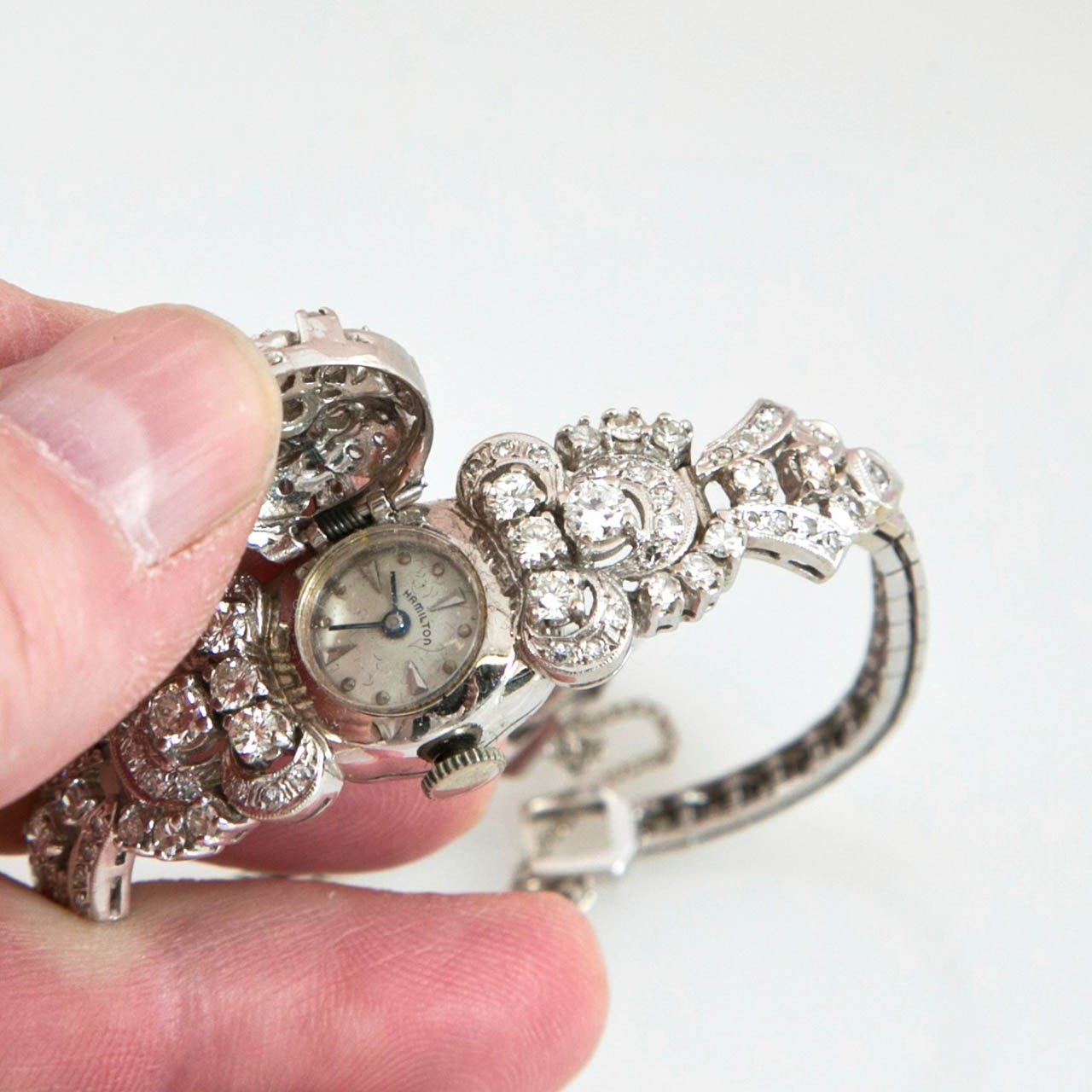Hamilton Bracelet Diamond White Gold Watch In Excellent Condition For Sale In Bedford, NY