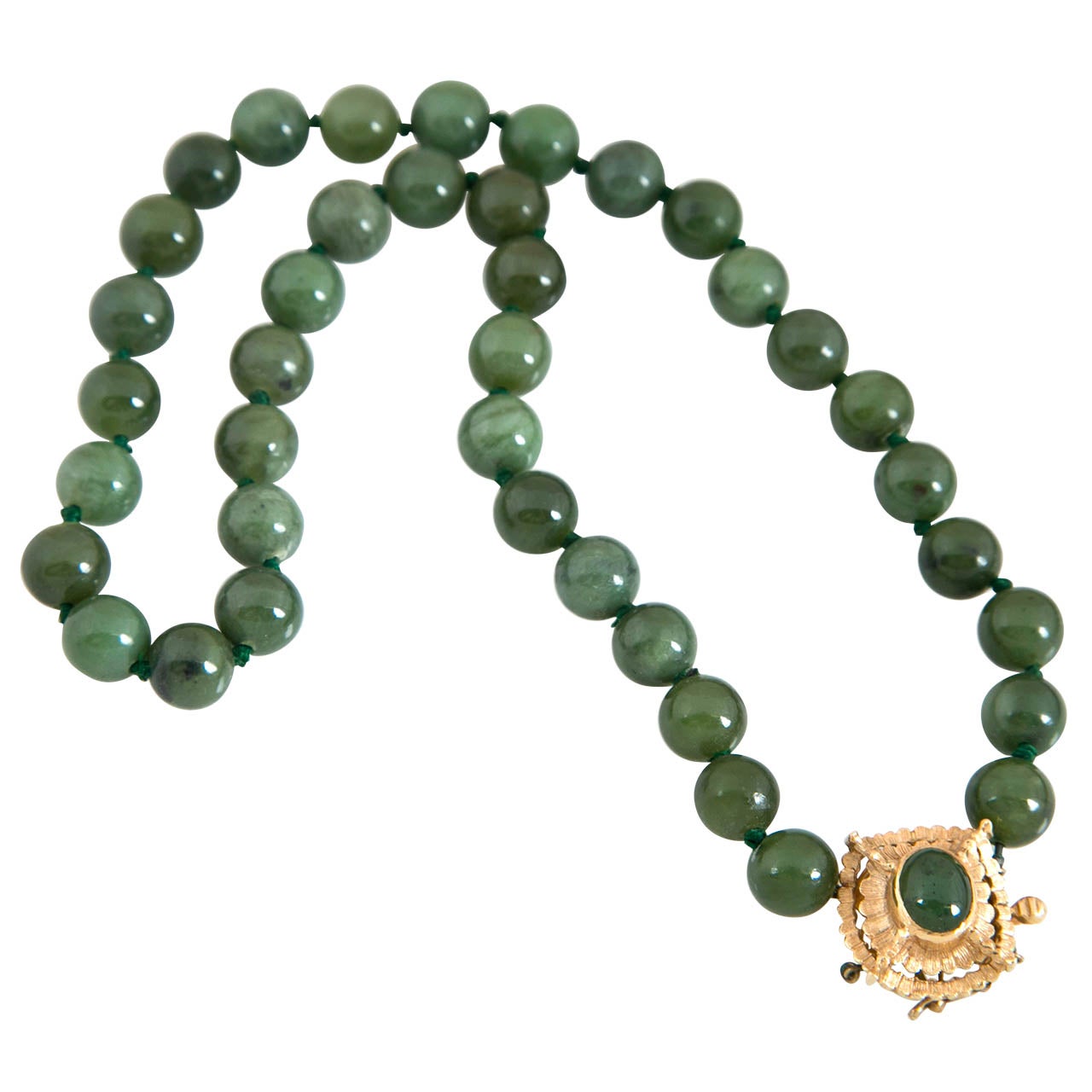 Spinach Green Jade Necklace For Sale at 1stDibs