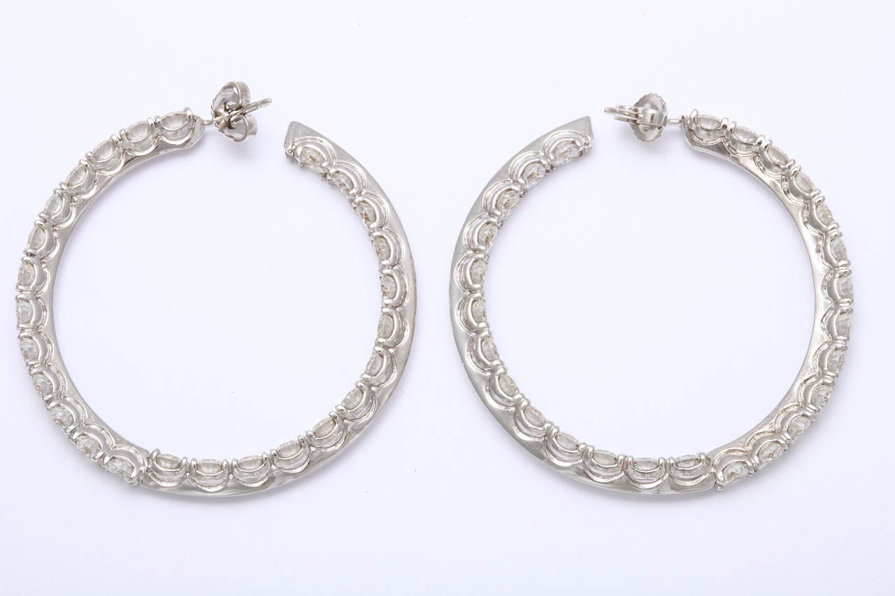 Women's Powerful Diamond Hoop Earrings, 14.63 CTS For Sale