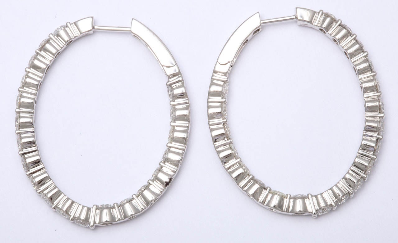 Women's Oval Diamond Hoop Earrings, 5.23 CTS For Sale
