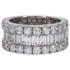 Wide Round and Baguette Diamond Gold Band