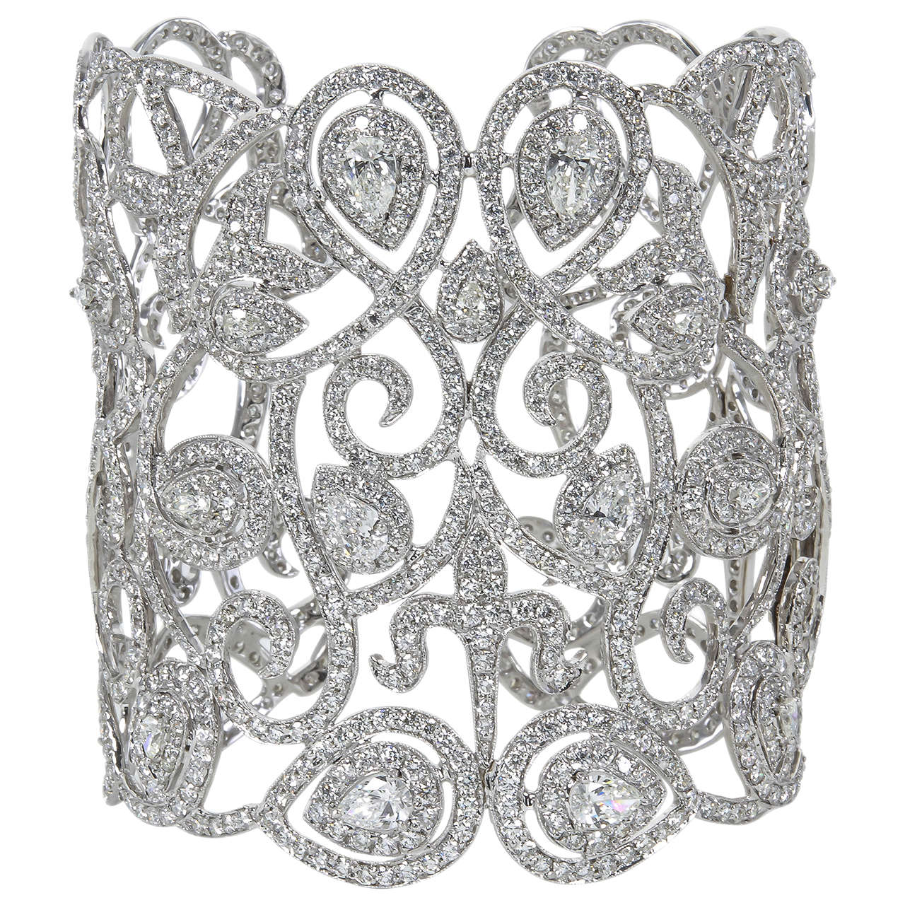 R.C.M. White and Black Diamond Cuff Bracelet | Pampillonia Jewelers |  Estate and Designer Jewelry