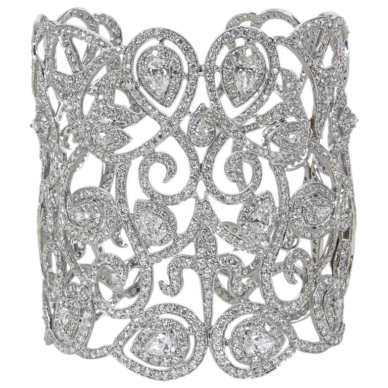 Magnificent Wide Diamond Cuff Bracelet For Sale at 1stDibs | diamond cuffs, cuff  diamond bracelet, diamond cuff bracelets