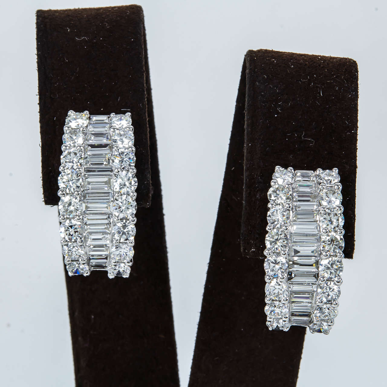 Baguette And Round Diamond Gold Huggie Hoop Earrings For At 1stdibs Baguette And Round Diamond Gold Huggie Hoop Earrings In New Condition For York