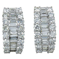 Baguette and Round Diamond Gold Huggie Hoop Earrings 4