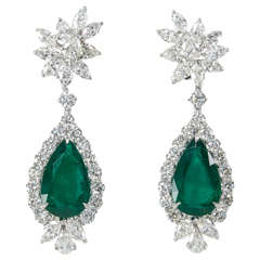 Emerald Diamond Platinum Drop Earrings 2