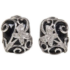 Stunning Black Onyx Diamond Gold Earrings