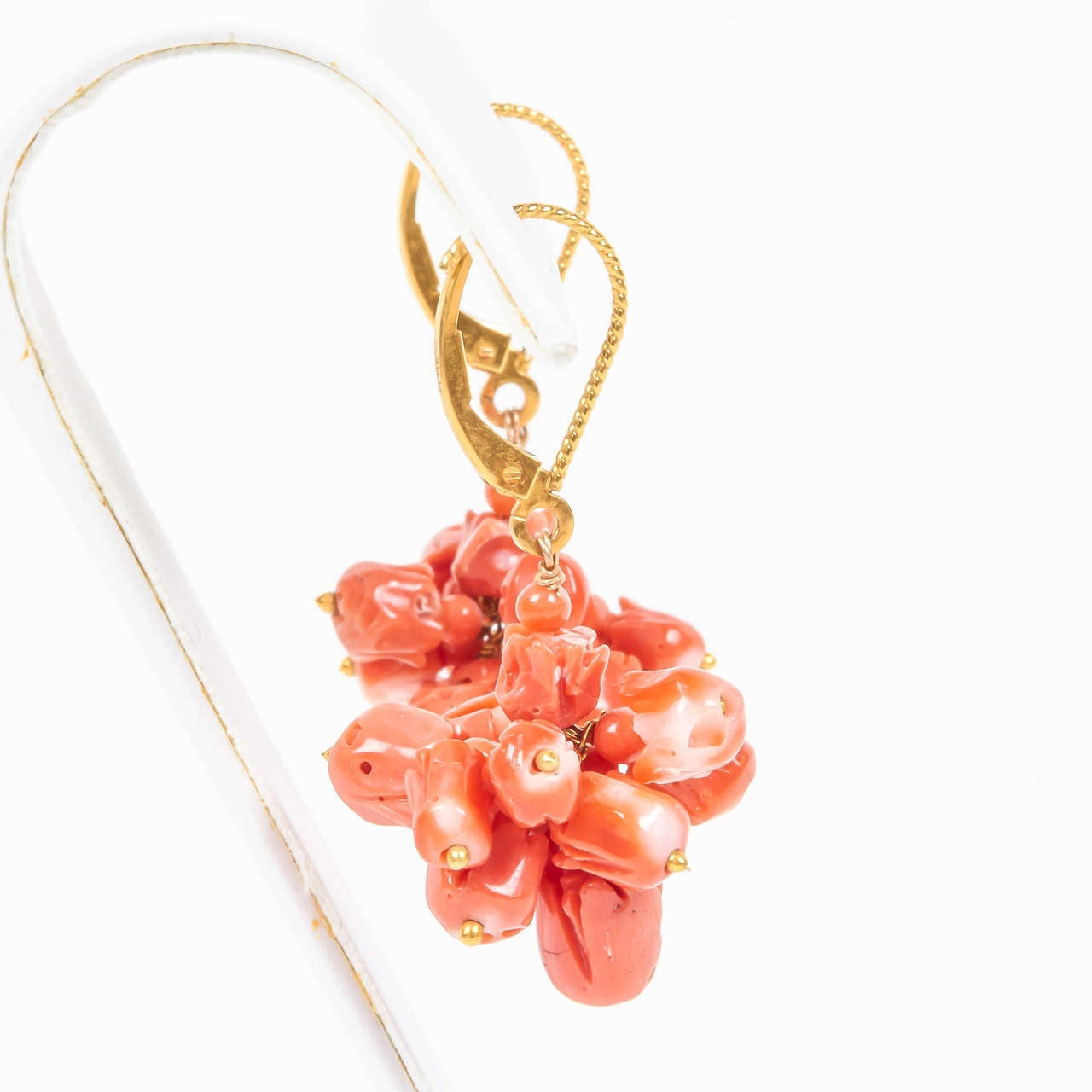 Contemporary Natural Coral Tulip Cluster Earrings For Sale