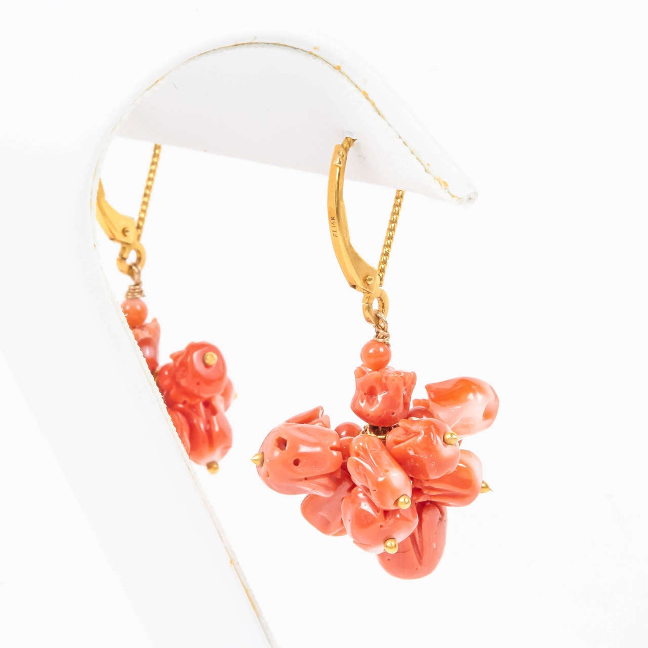 Natural Coral Tulip Cluster Earrings In New Condition For Sale In TRYON, NC