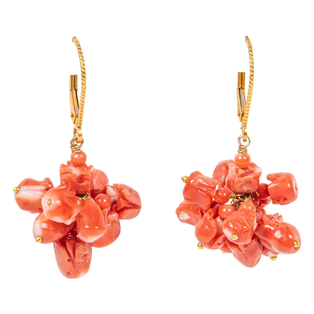 Natural Coral Tulip Cluster Earrings For Sale
