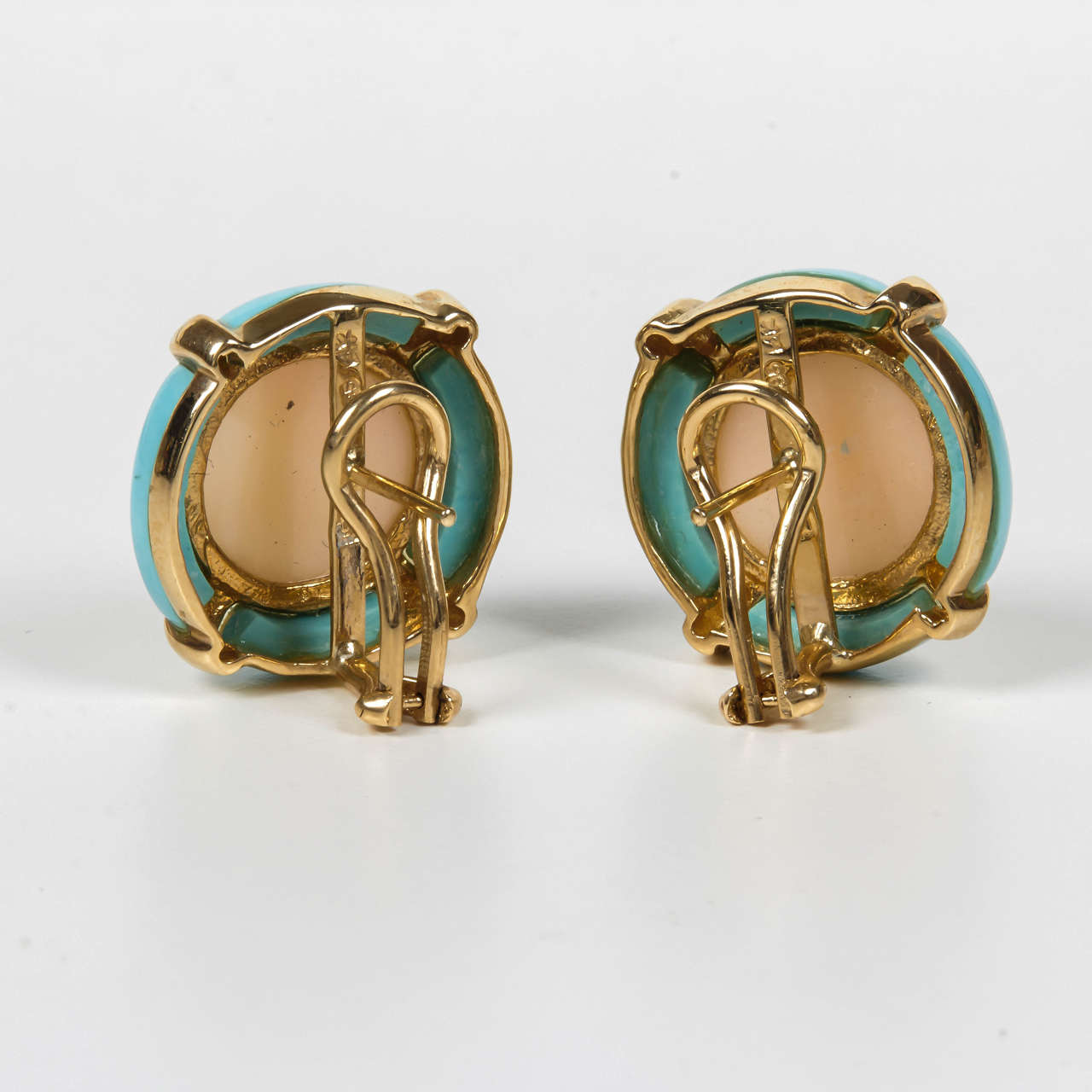 Angel Skin Coral Turquoise Gold Earrings In New Condition For Sale In TRYON, NC