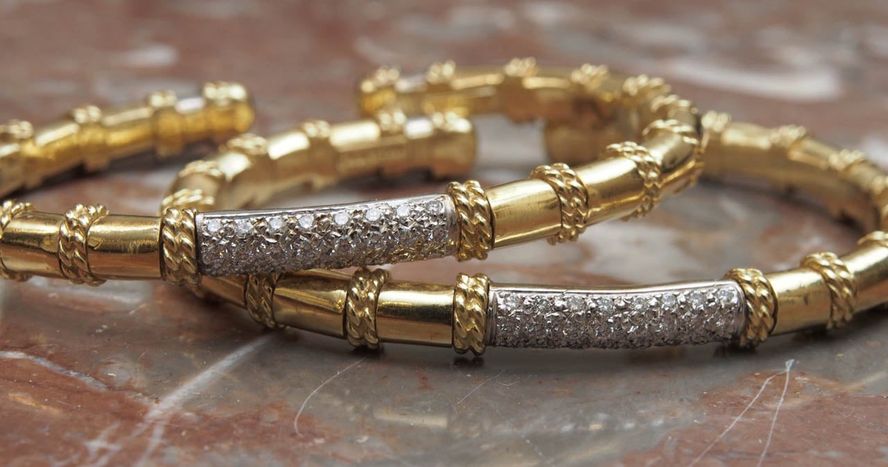 Pair of Diamond Gold Cassis Bracelets In Excellent Condition In New Orleans, LA