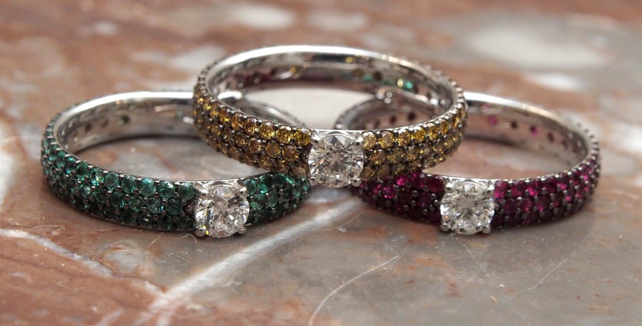 Emerald Ruby Diamond Stacking Rings In New Condition In New Orleans, LA