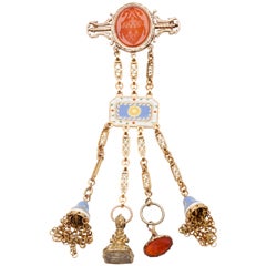 Antique A Enamel Carnelian Gold Chatelaine Brooch