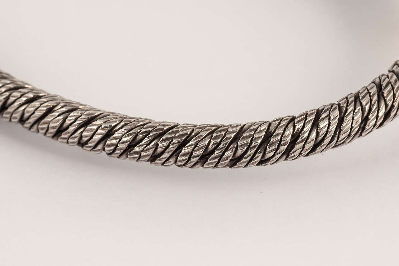 Fred of Paris Twisted Silver and Gold Bangle In Excellent Condition For Sale In London, GB