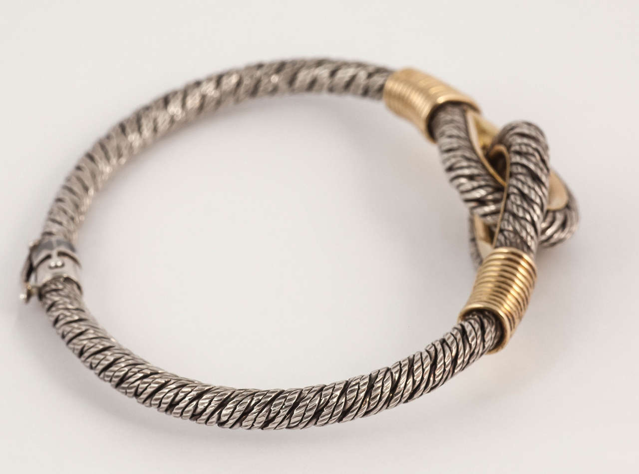 Women's Fred of Paris Twisted Silver and Gold Bangle For Sale