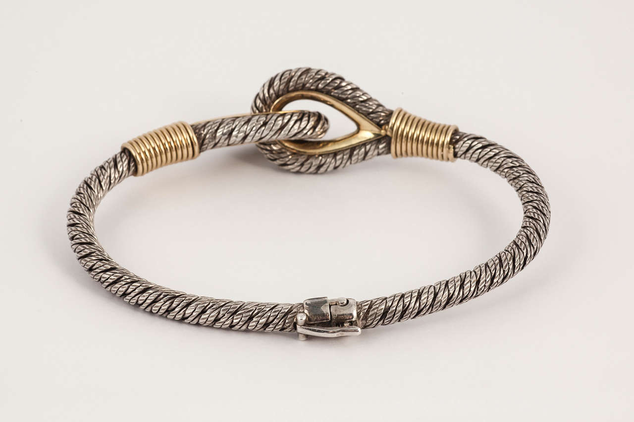 Fred of Paris Twisted Silver and Gold Bangle For Sale 1