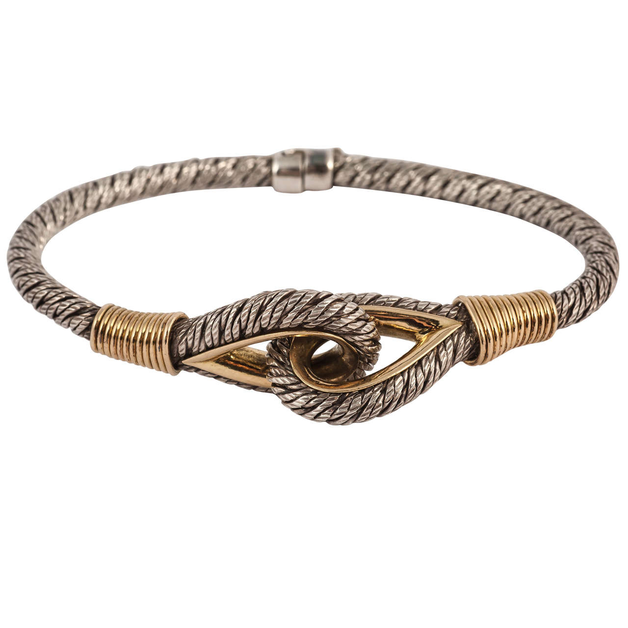 Fred of Paris Twisted Silver and Gold Bangle For Sale