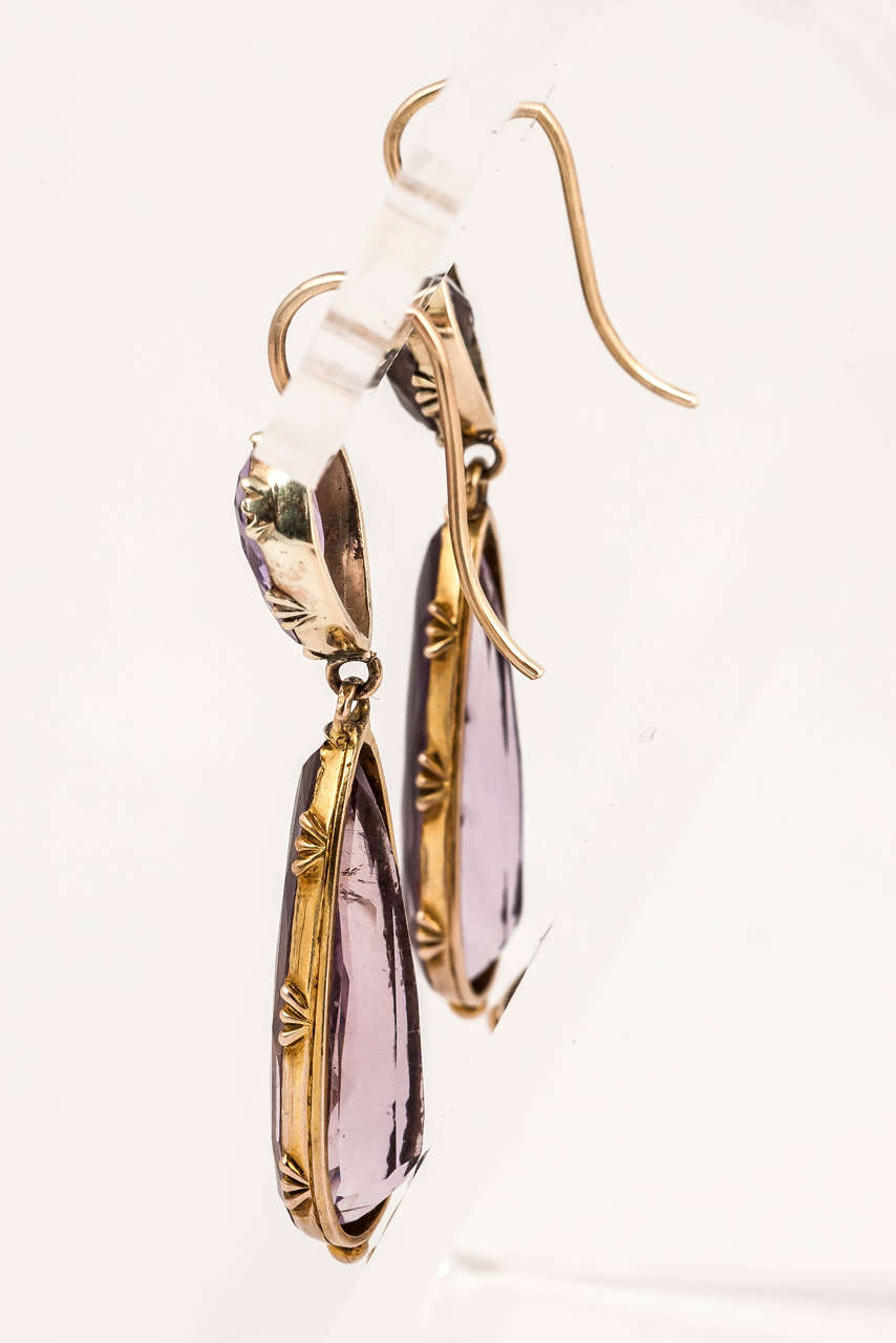 Women's Regency Amethyst Gold Drop Earrings For Sale