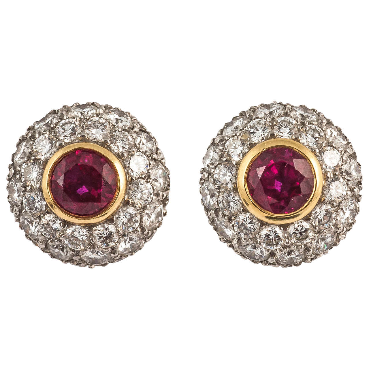 Tiffany & Co. Ruby Diamond Gold Cluster Earrings For Sale