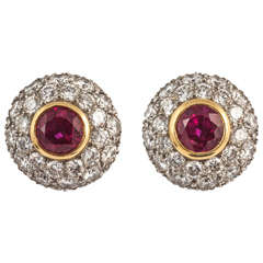 Tiffany & Co. Ruby Diamond Gold Cluster Earrings