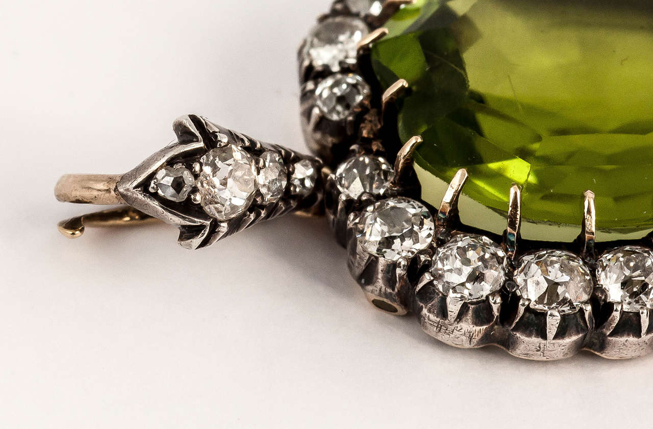 Women's Victorian Peridot Diamond Silver Gold Pendant For Sale