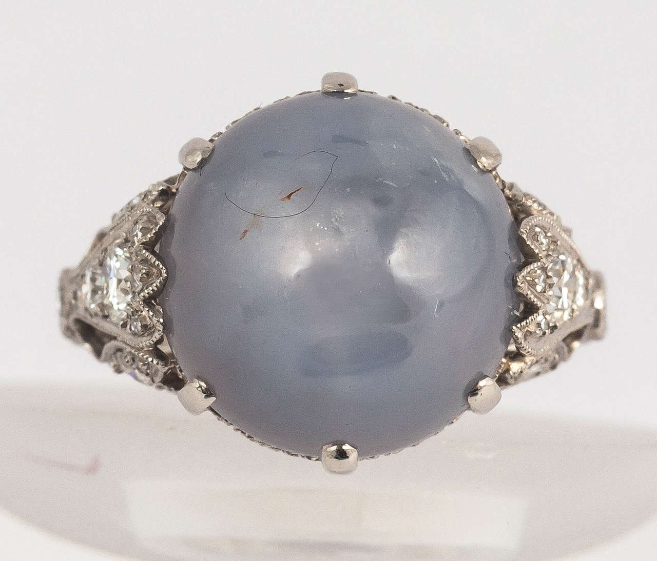 Stylish Edwardian Star Sapphire and Diamond ring set in Platinum