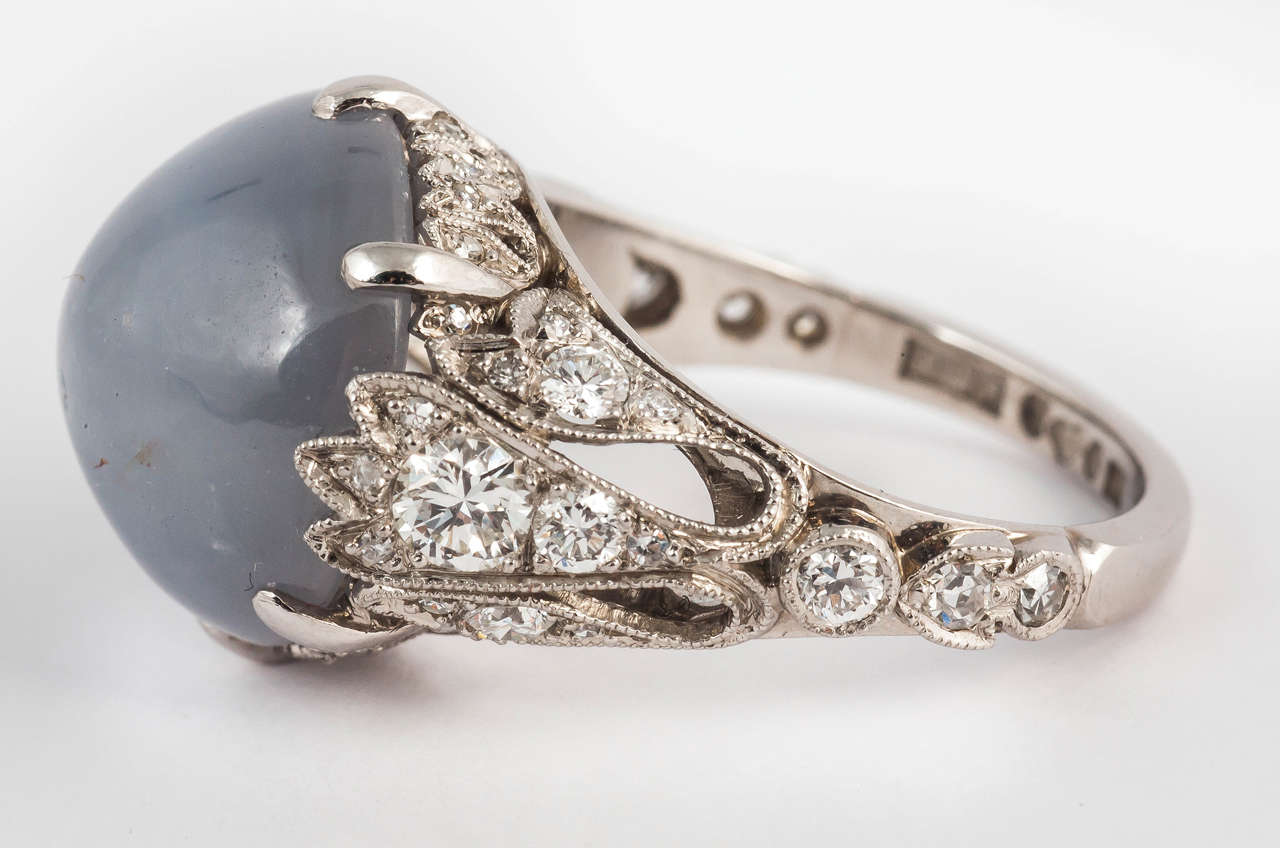 Edwardian Star Sapphire Diamond Platinum Ring For Sale 1