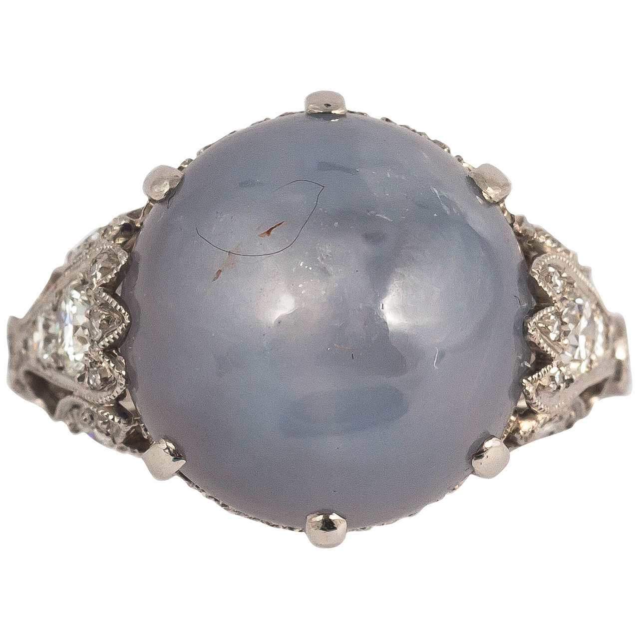 Edwardian Star Sapphire Diamond Platinum Ring For Sale