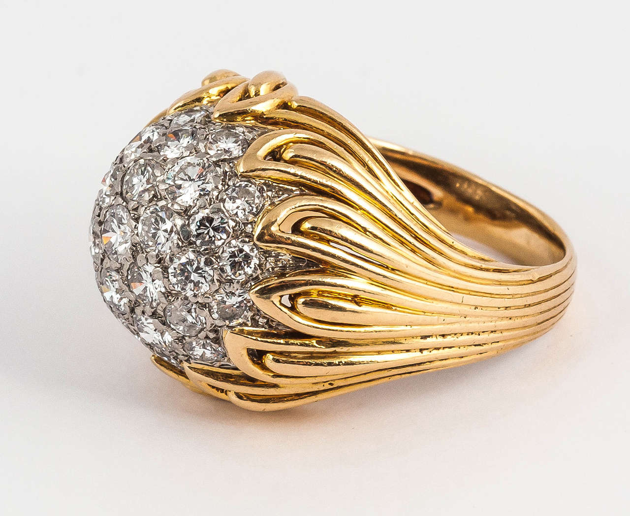 Retro Van Cleef & Arpels Diamond Gold Bombe Ring For Sale