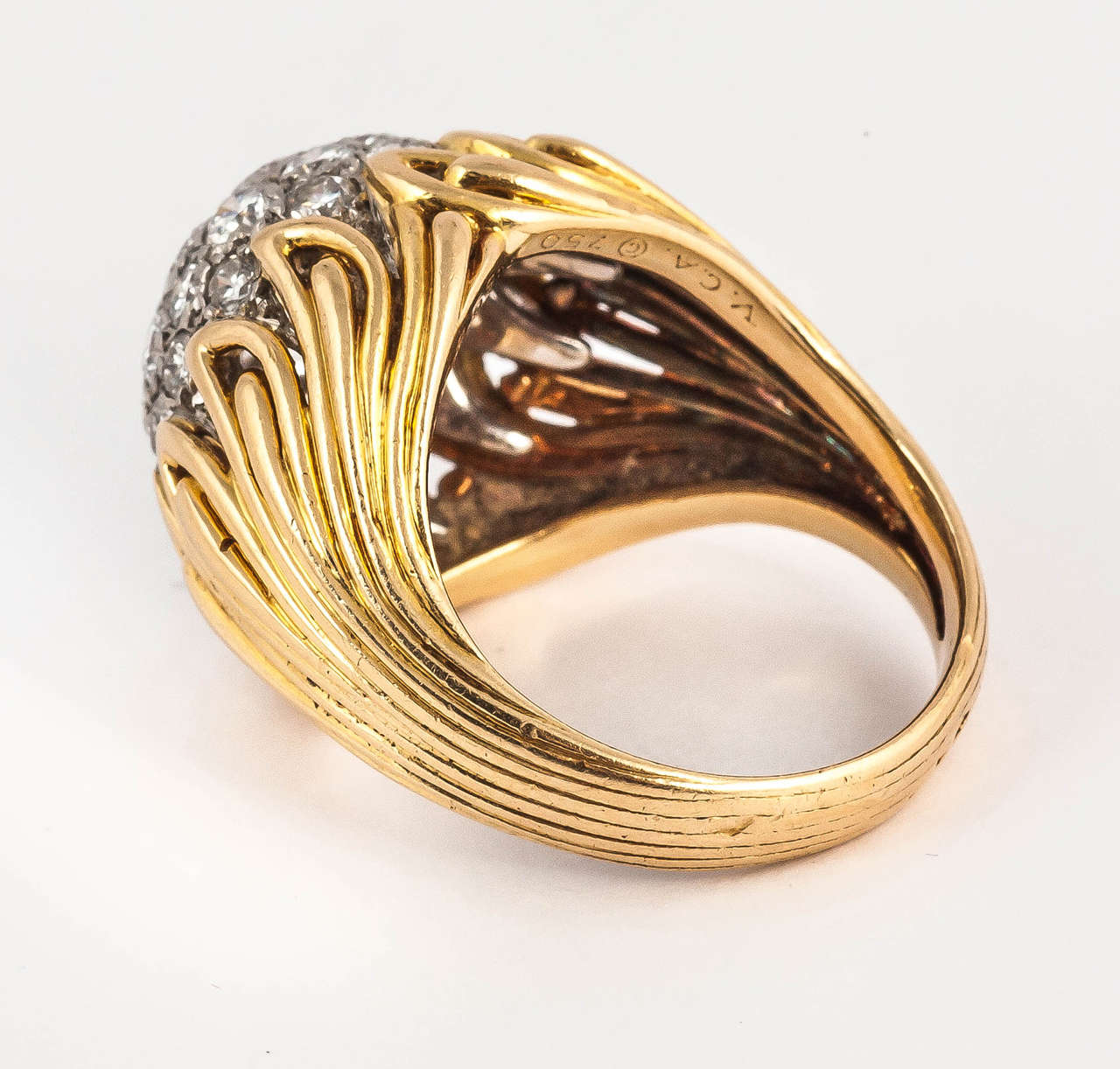 Van Cleef & Arpels Diamond Gold Bombe Ring In Excellent Condition For Sale In London, GB
