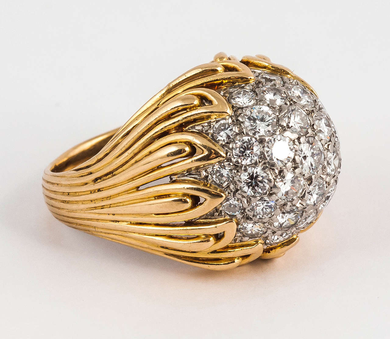 Van Cleef & Arpels Diamond Gold Bombe Ring For Sale 1