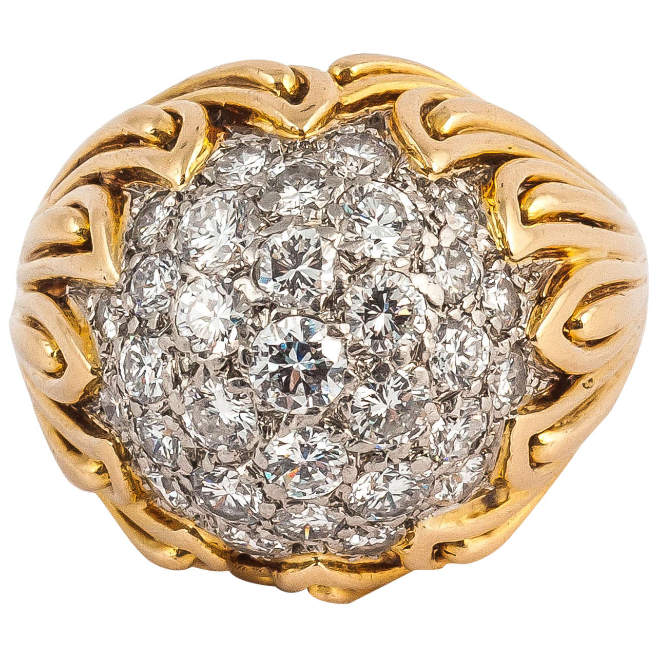 Van Cleef & Arpels Diamond Gold Bombe Ring For Sale