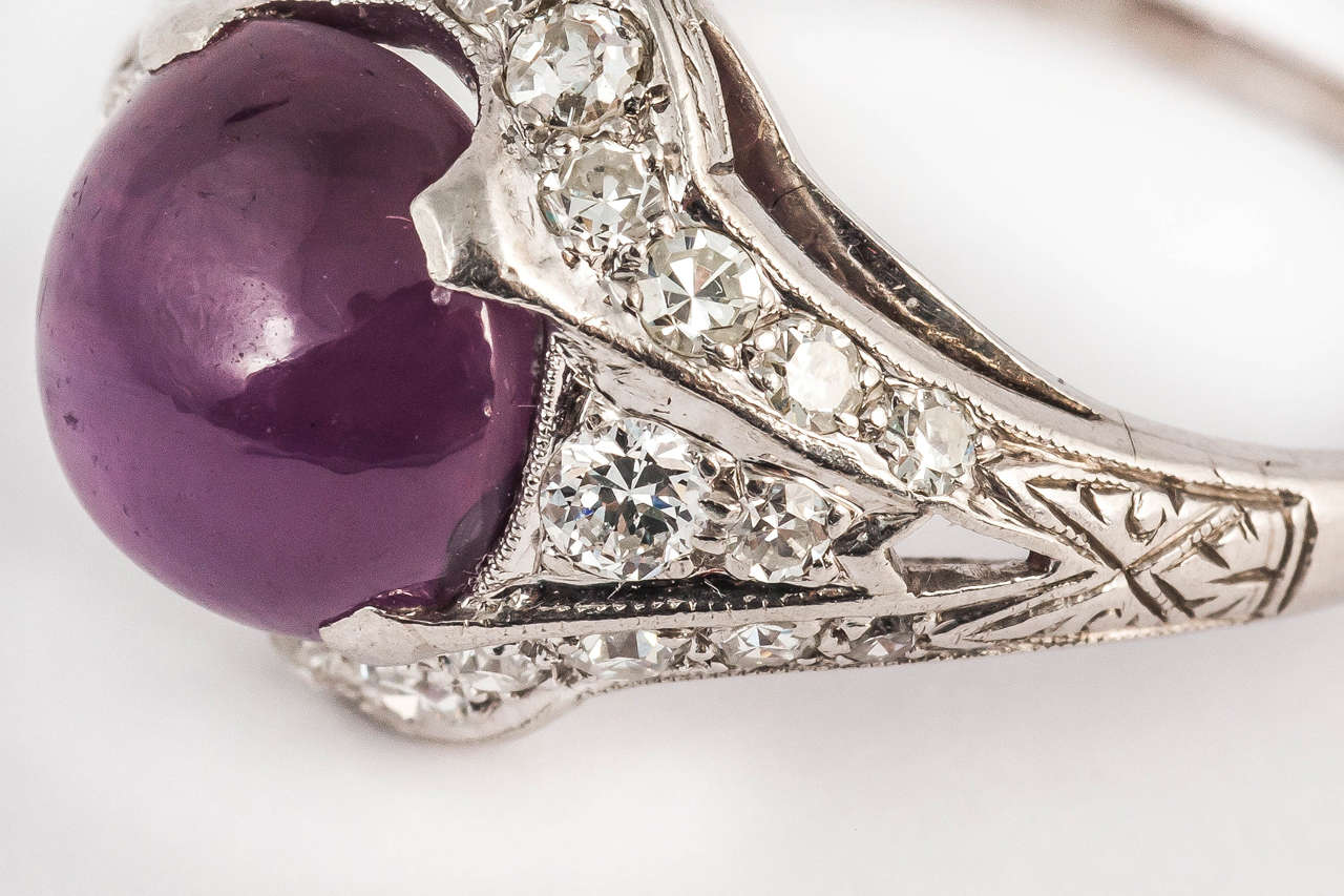 Women's Art Deco Star Ruby Diamond Platinum Ring For Sale