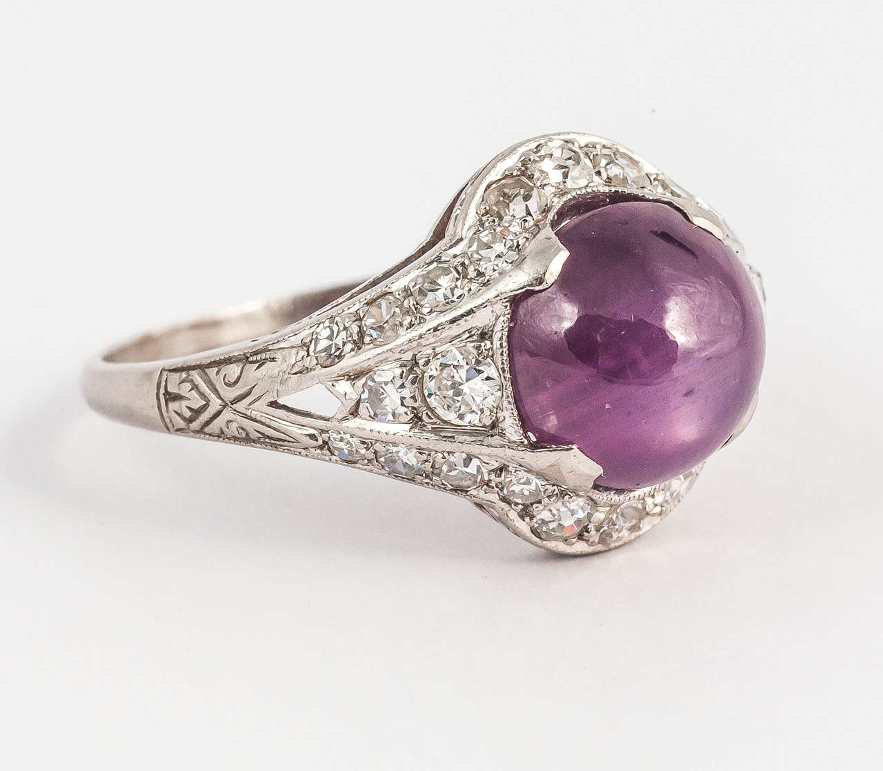 Art Deco Star Ruby Diamond Platinum Ring For Sale 1
