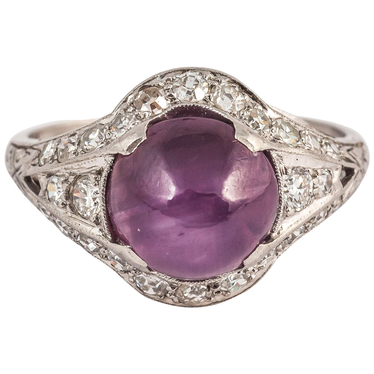 Art Deco Star Ruby Diamond Platinum Ring For Sale