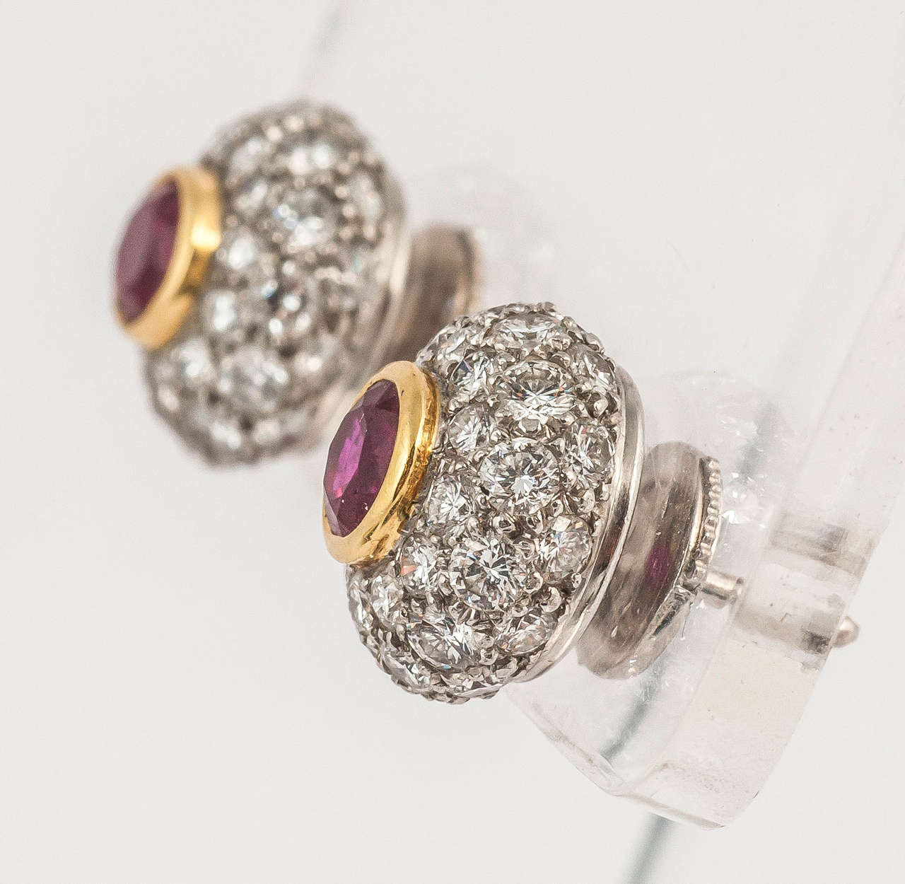 Tiffany and Co. Ruby Diamond Gold Cluster Earrings For Sale at 1stDibs