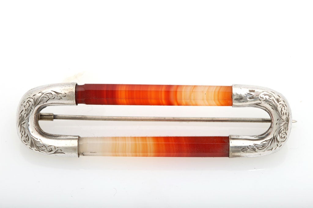 Sterling Silver-Mounted Scottish Agate Brooch/Pin