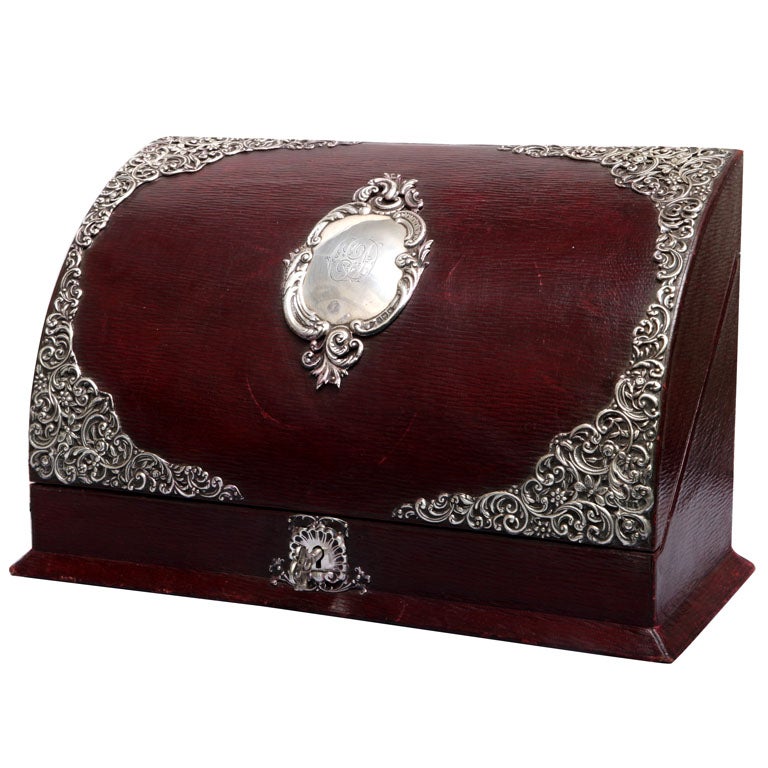 Sterling silver mounted leather letter stationery box at Sterling silver mounted leather letter stationery box at