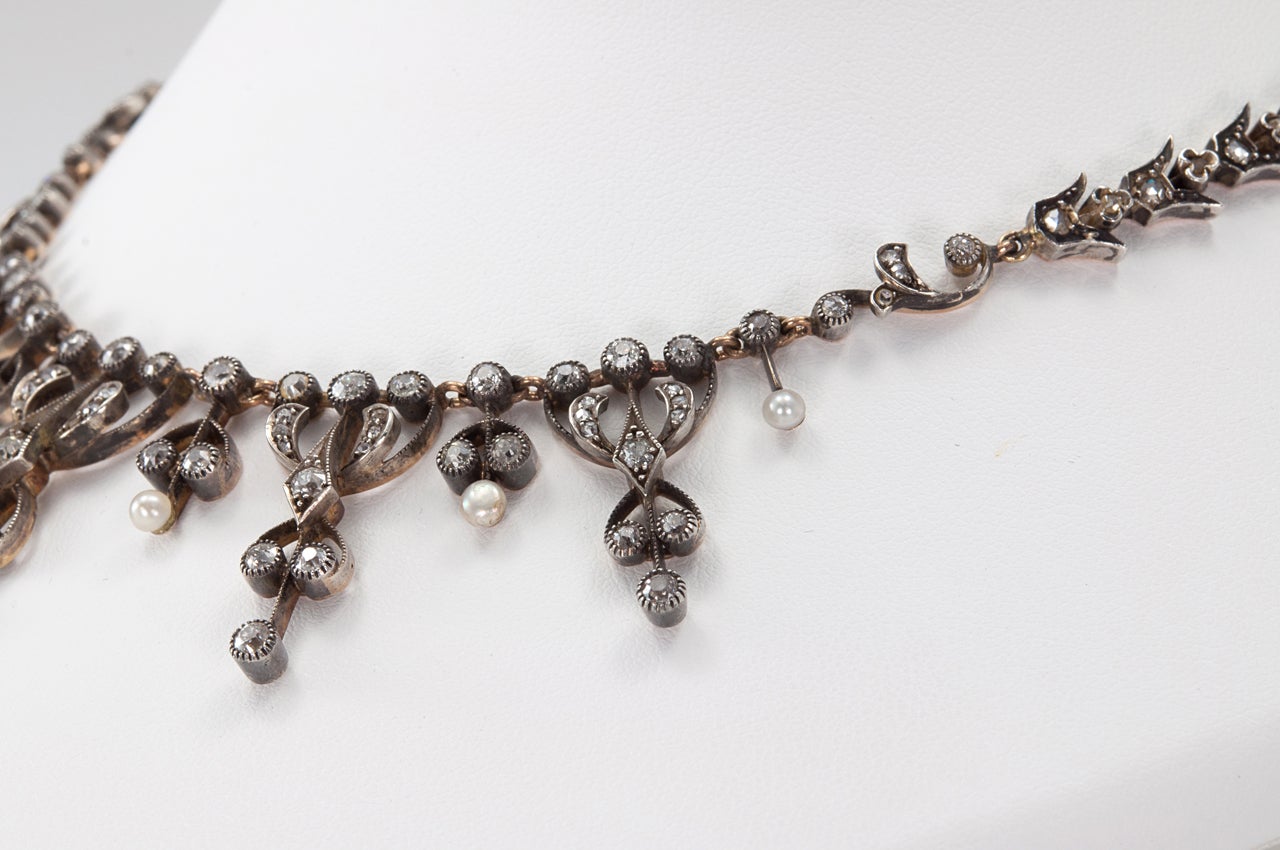 Women's Victorian French Diamond Pearl Tulip Necklace