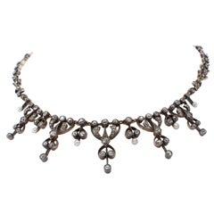 Victorian French Diamond Pearl Tulip Necklace 2