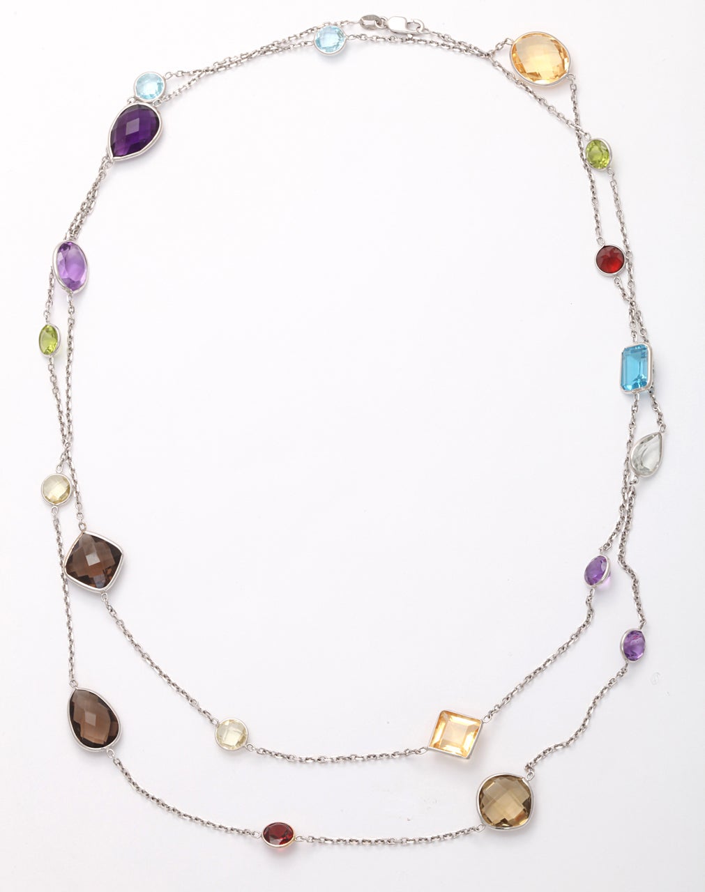 Multi color gemstone necklace crafted in 14k white gold.
Also available in 14 yellow gold.