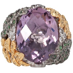 French cut Amethyst Floral Vine Fashion Ring