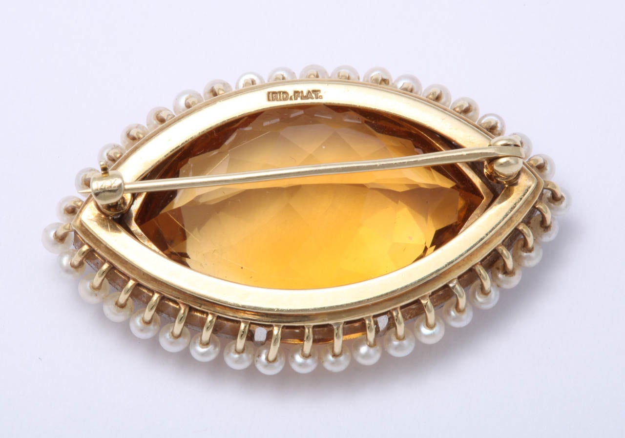 Edwardian Citrine & Natural Pearl & Diamond Brooch For Sale