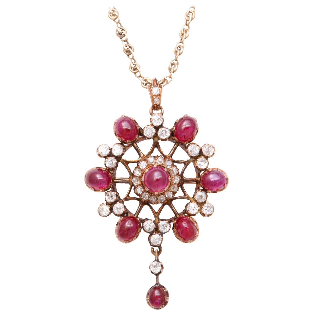 Victorian Cabochon Ruby and Old Mine Diamond Pendant at 1stDibs