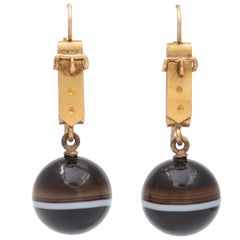 Antique Whimsical and Wearable Victorian Banded Agate Earrings