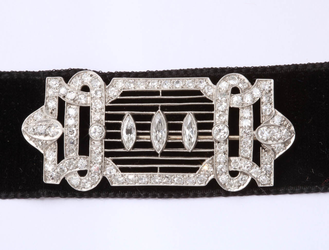 Mixed Cut Antique Art Deco Diamond Brooch For Sale