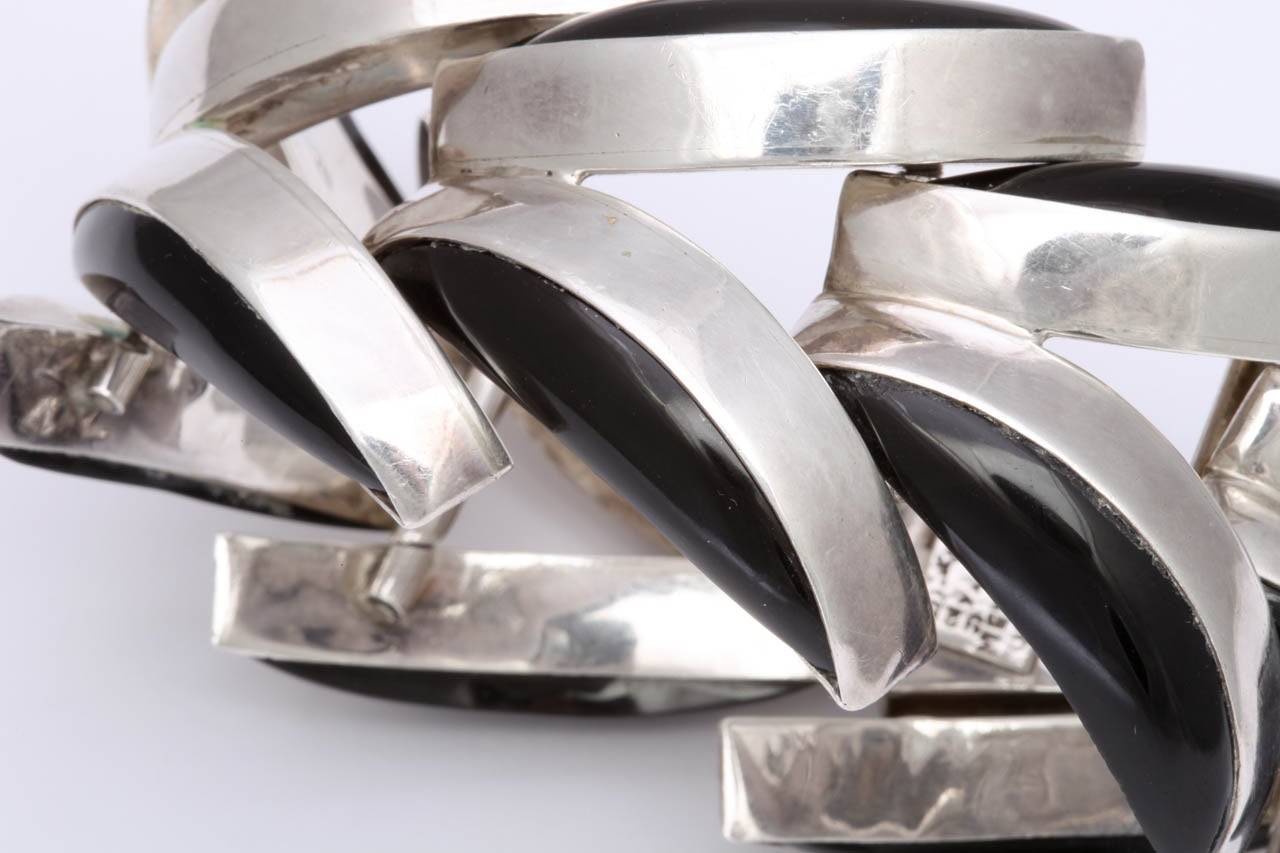 Women's Spectacular Silver and Obsidian Bracelet